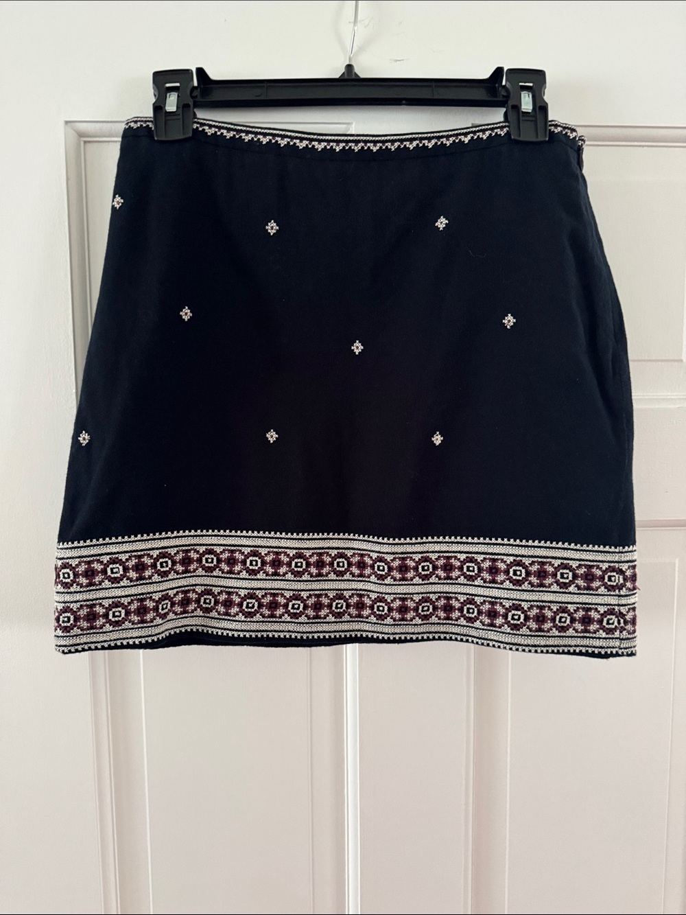 Madewell Black Mini Skirt with Embroidered Hem in White and Burgundy